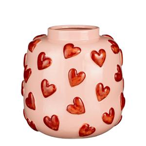 Vase en céramique avec des cœurs rose et rouge H28