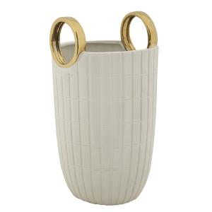 Vase en céramique blanc avec lignes Ø 18x25 cm