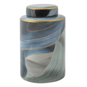 Vase en céramique bleu avec couvercle Ø 15x24 cm