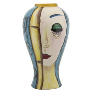 Vase en céramique bleu avec visage Ø 28x50 cm