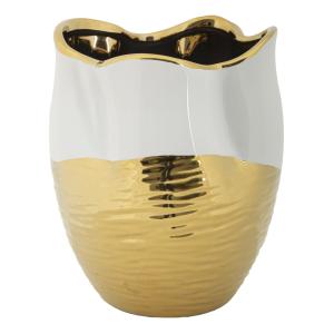 Vase en céramique doré et blanc Ø 20x25 cm
