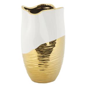 Vase en céramique doré et blanc Ø 20x35 cm