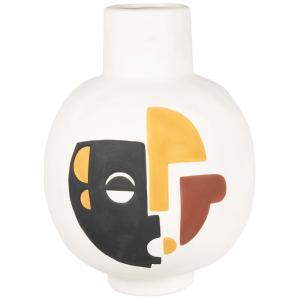 Vase en dolomite blanche, noire, ocre et terracotta H35