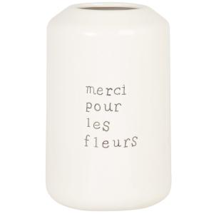Vase en dolomite écrue ''Merci pour les fleurs'' H24