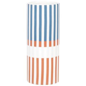 Vase en dolomite rayé blanc, bleu et orange H18