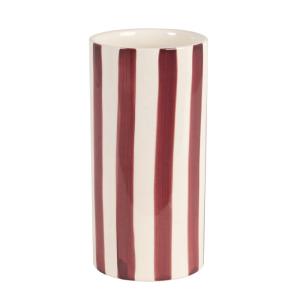 Vase en grès à rayures bordeaux et crème H21