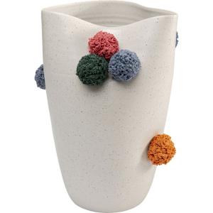 Vase en grès blanc à pompons multicolores H24