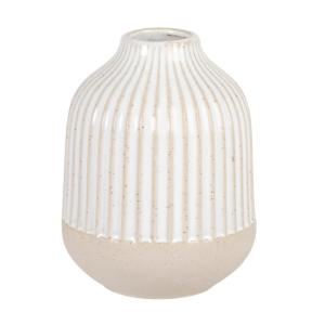 Vase en grès blanc et strié beige H12