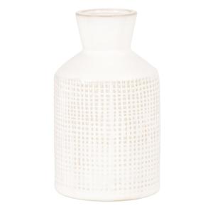 Vase en grès blanc motif quadrillé beige H13
