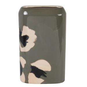 Vase en grès motif léopard beige, noir et vert kaki H27