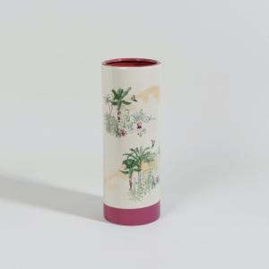 Vase en grès rose, blanc et vert H32