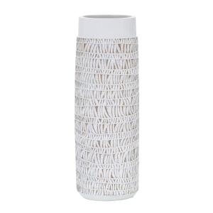 Vase en résine blanche avec décors gravés 19x12x50 cm
