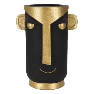 Vase en résine noire et tête tribale dorée 30x23,5x40 cm