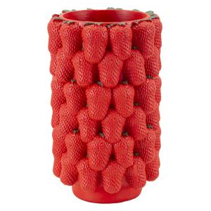 Vase en résine rouge composé de fraises Ø 20x32 cm