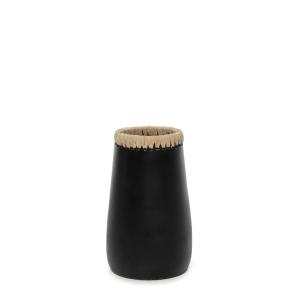 Vase en terre cuite et raphia noir naturel 14x14x21 cm