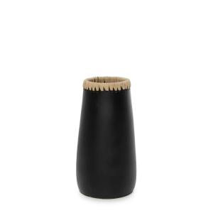 Vase en terre cuite et raphia noir naturel 14x14x26 cm