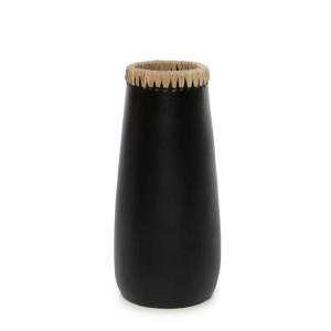 Vase en terre cuite et raphia noir naturel 14x14x31 cm