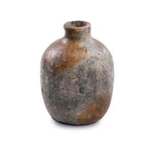 Vase en terre cuite et rotin gris antique 13x13x19 cm