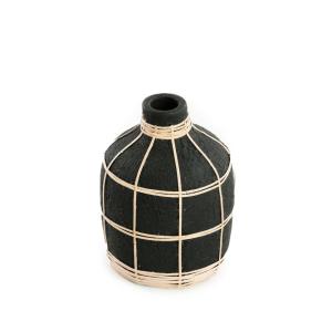 Vase en terre cuite et rotin noir naturel 13x13x19 cm