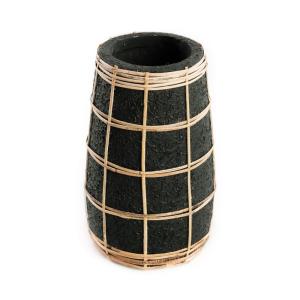 Vase en terre cuite et rotin noir naturel 14x14x22 cm