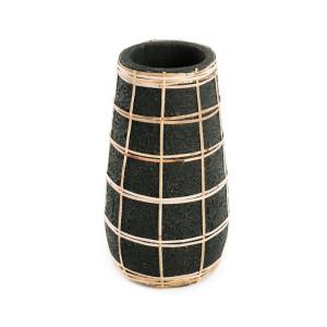 Vase en terre cuite et rotin noir naturel 14x14x26 cm