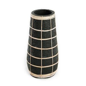 Vase en terre cuite et rotin noir naturel 14x14x31 cm