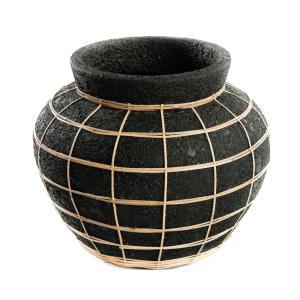 Vase en terre cuite et rotin noir naturel 33x33x27 cm