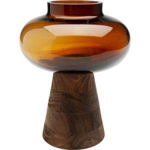 Vase en verre ambré et bois massif