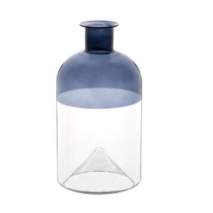 Vase en verre bicolore bleu et transparent H18