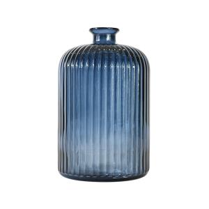 Vase en verre recyclé strié  Bleu Nuit 23 cm