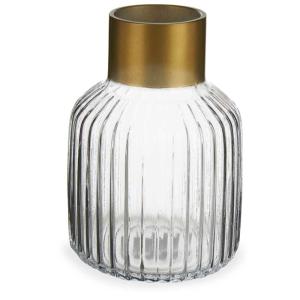 Vase en verre strié et doré 12x12x18cm