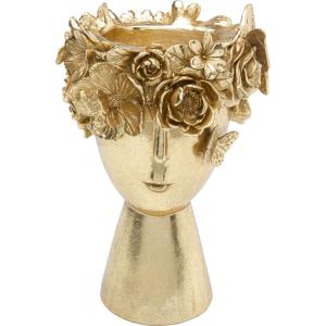 Vase femme couronne de fleurs en polyrésine dorée H30