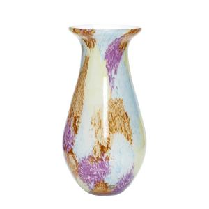 Vase long soufflé en verre claire multicolore D15cm