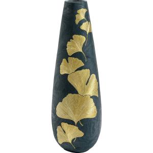 Vase noir feuilles de ginkgo dorées en polyrésine H95