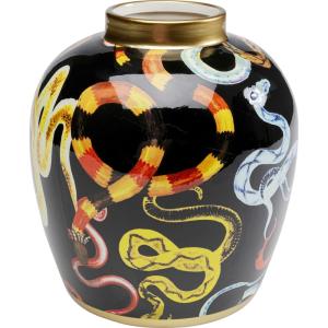 Vase noir serpents bleus, jaunes et rouges en porcelaine