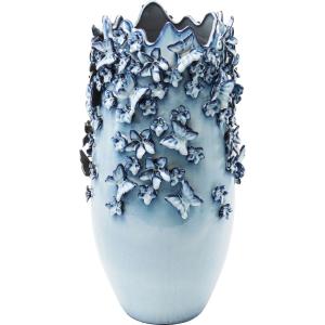 Vase papillons et fleurs en grès bleu H50