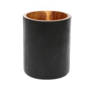 Vase rond en bois de teck noir naturel 12x12x15 cm