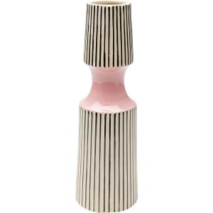 Vase rose rayures noires et blanches en porcelaine H41