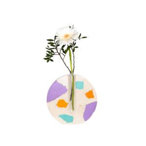 Vase soliflore, béton orange, lilas et turquoise. Pièce uni…