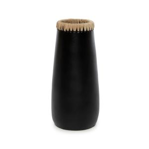 Vase Terre cuite et Raphia Noir et Marron 14x14x31cm