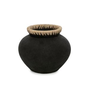 Vase Terre cuite et Raphia Noir et Marron 29x29x23cm