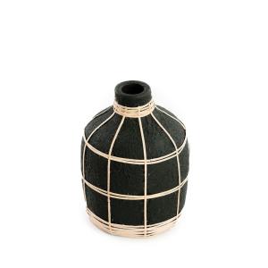 Vase Terre cuite et Rotin Noir et Marron 13x13x19cm