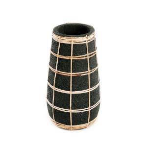 Vase Terre cuite et Rotin Noir et Marron 14x14x26cm