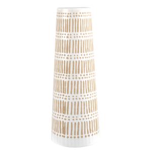 Vase trapèze en grès blanc et beige H31