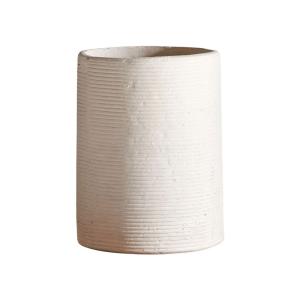 Vase tube strié en papier mâché blanc