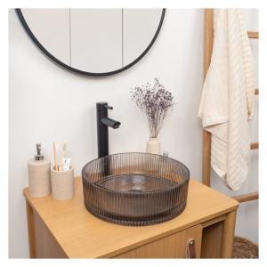Vasque à poser ronde en verre texturé noir 36cm