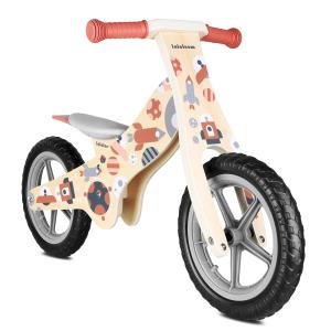 Vélo sans pédales pour enfants en bois naturel rouge et gri…