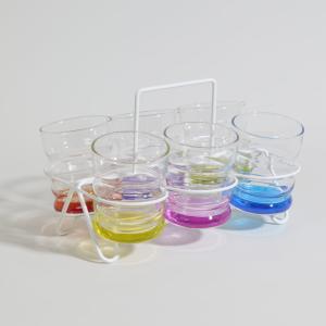 Verres en verre transparent et multicolore (x6) et support…