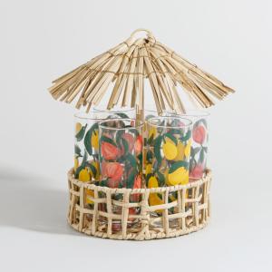 Verres en verre transparent motifs fruits (x6) et support p…