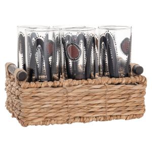 Verres motifs abstraits brun et noirs (x6) panier en fibre…